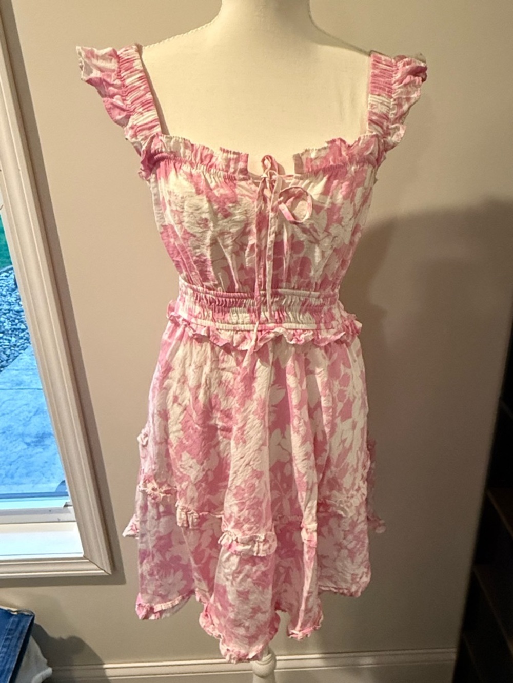 Blu Pepper Pink and White Tiered Ruffle Dress